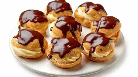 Petits choux fourrés à la crème au coulis de chocolat